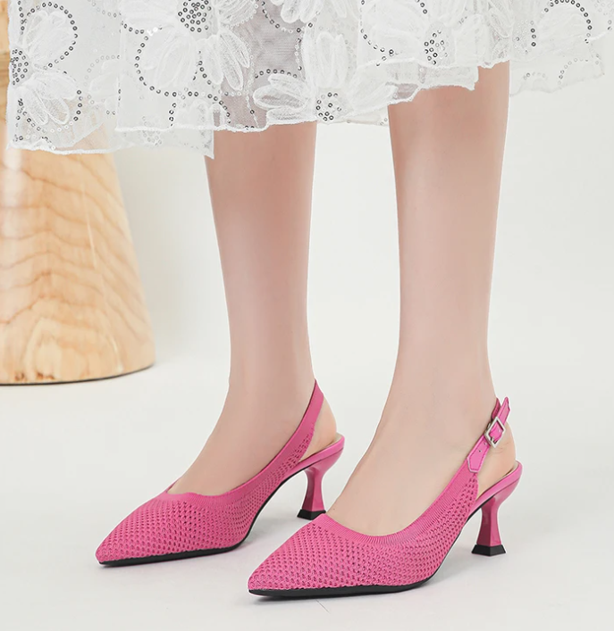 Elegant Large Heel Sandals Knitted Hollow Breathable High Heels Pumps