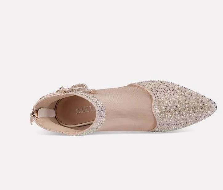 Elegant Leather Pointed Toe Hollow Out Back Zip Mesh High Heels Sandals