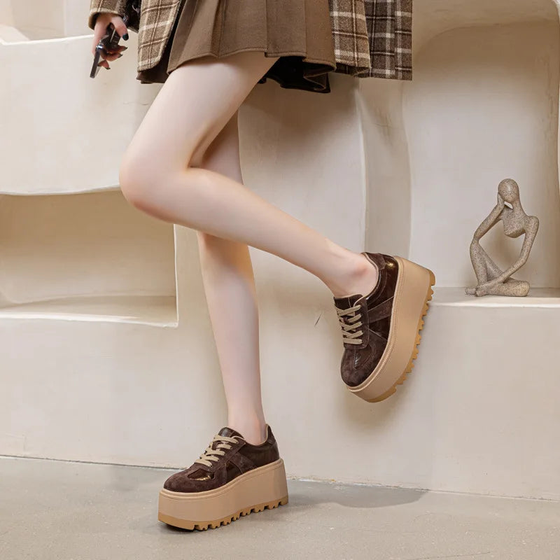 Elegant Microfiber Elastic Band Suede Leather Mesh Platform Shoes