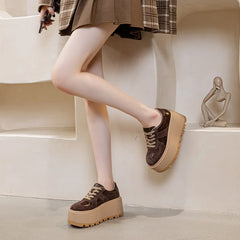 Elegant Microfiber Elastic Band Suede Leather Mesh Platform Shoes