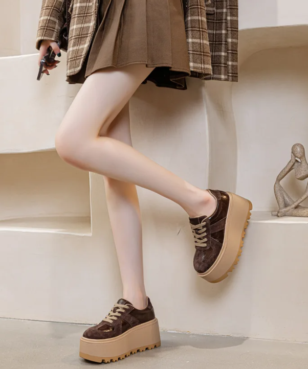 Elegant Microfiber Elastic Band Suede Leather Mesh Platform Shoes