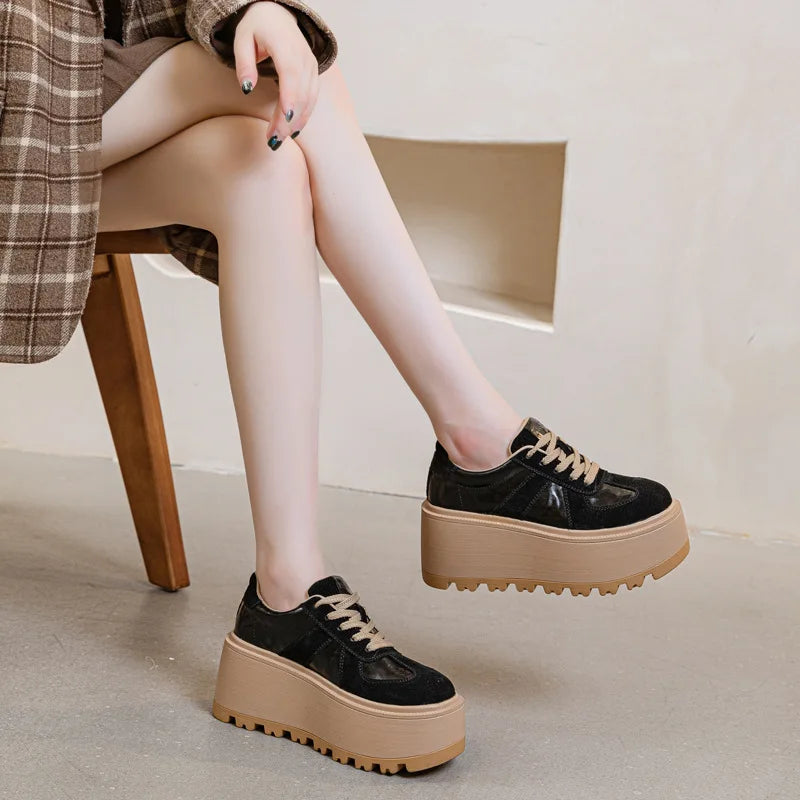 Elegant Microfiber Elastic Band Suede Leather Mesh Platform Shoes