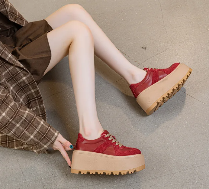 Elegant Microfiber Elastic Band Suede Leather Mesh Platform Shoes