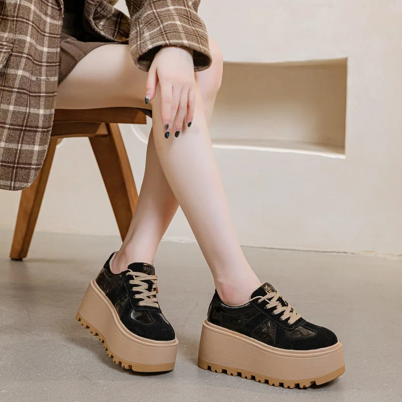 Elegant Microfiber Elastic Band Suede Leather Mesh Platform Shoes