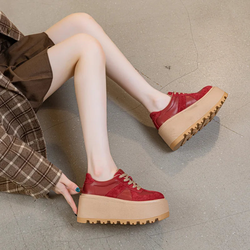 Elegant Microfiber Elastic Band Suede Leather Mesh Platform Shoes