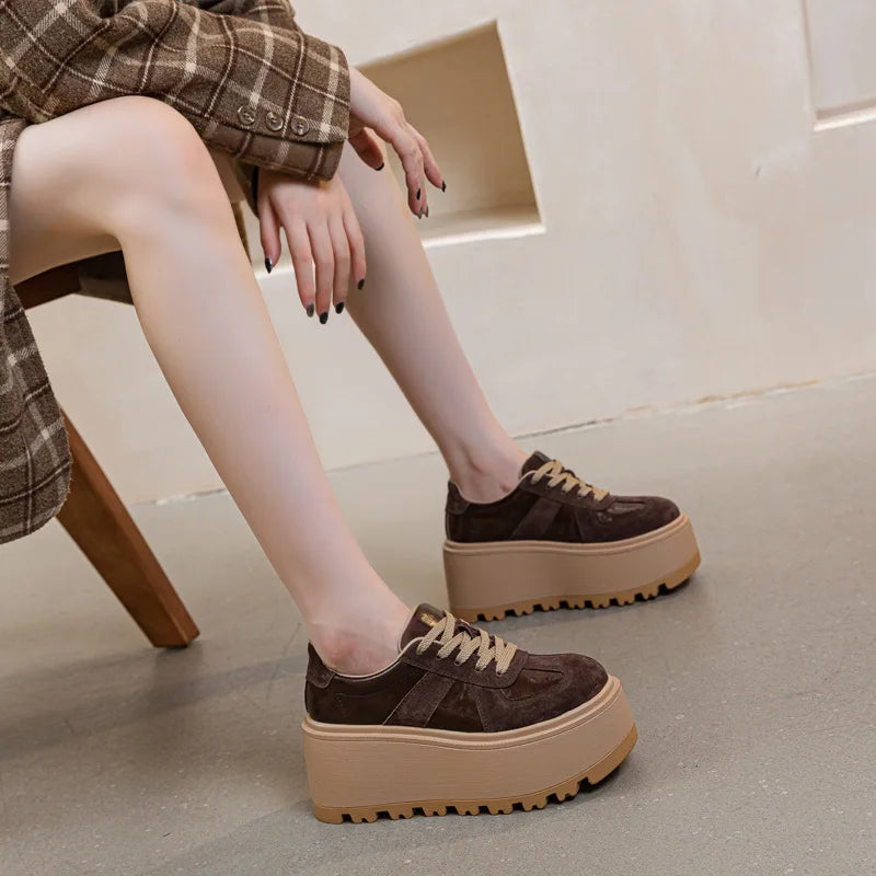 Elegant Microfiber Elastic Band Suede Leather Mesh Platform Shoes
