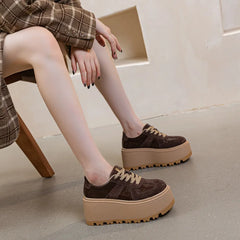 Elegant Microfiber Elastic Band Suede Leather Mesh Platform Shoes