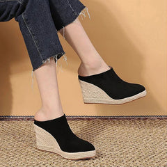 Elegant Microfiber Zipper Shallow Bonded Leather Wedges High Heels Shoes