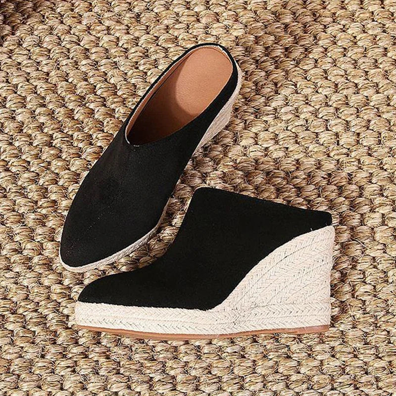 Elegant Microfiber Zipper Shallow Bonded Leather Wedges High Heels Shoes