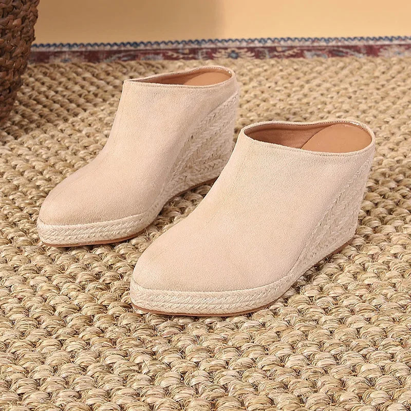 Elegant Microfiber Zipper Shallow Bonded Leather Wedges High Heels Shoes