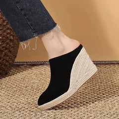 Elegant Microfiber Zipper Shallow Bonded Leather Wedges High Heels Shoes