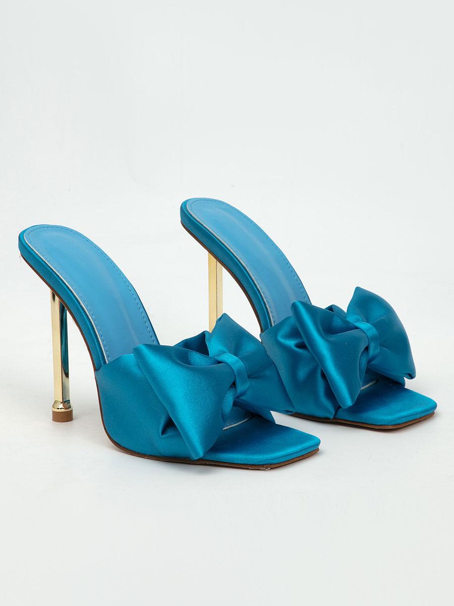 Elegant Polyurethane Mules Bows Stiletto Satin Upper High Heel Sandals