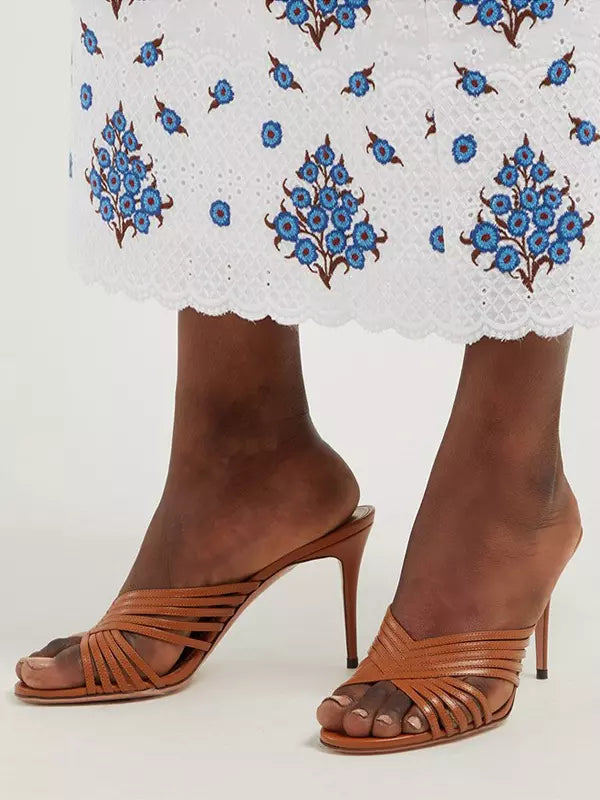 Elegant Mules Open Toe Strappy Stiletto High Heel