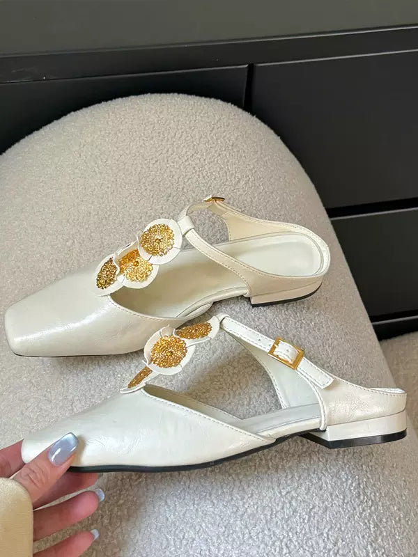 Elegant Mules Square Toe Designed Backless Slip On Flat Sandals