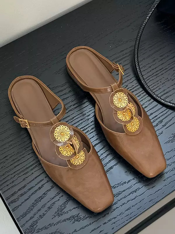 Elegant Mules Square Toe Designed Backless Slip On Flat Sandals
