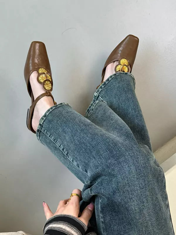 Elegant Mules Square Toe Designed Backless Slip On Flat Sandals