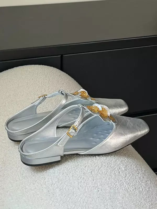 Elegant Mules Square Toe Designed Backless Slip On Flat Sandals