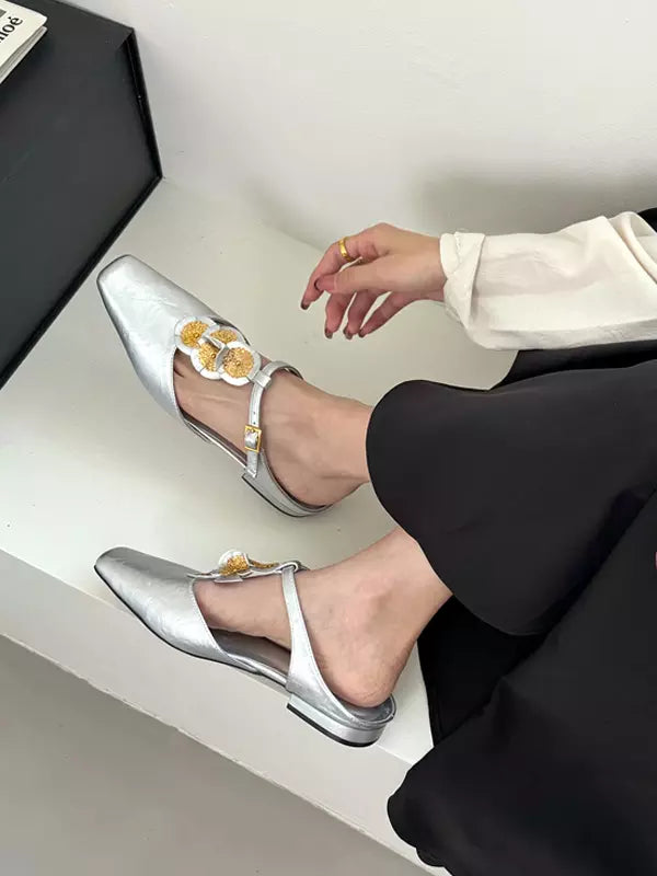 Elegant Mules Square Toe Designed Backless Slip On Flat Sandals