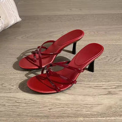 Elegant Flower Pearl Narrow Band Open Toe Party Heels Pumps Outdoor Sandals