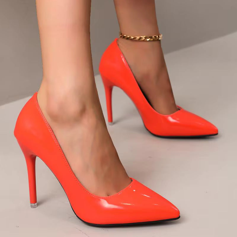 Elegant Nude Patent Leather Pointed Toe Stiletto High Heels