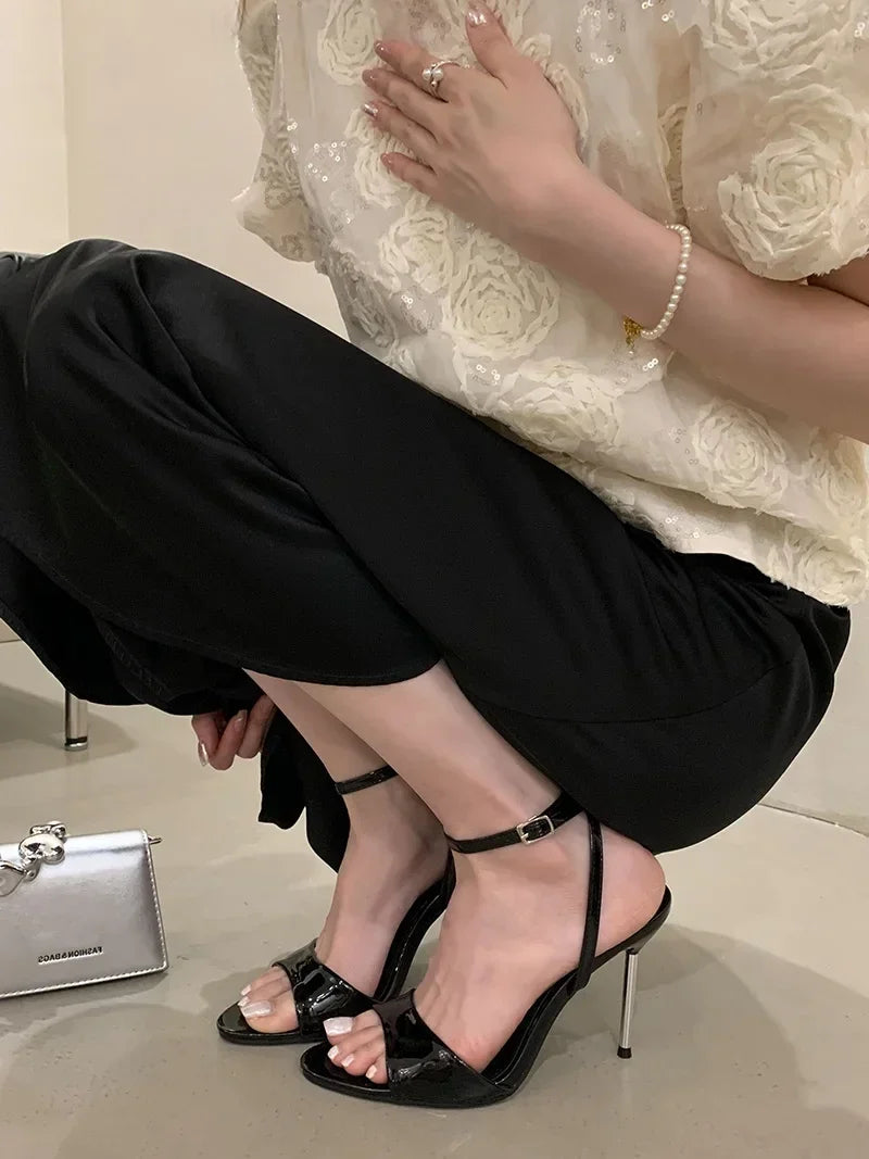 Elegant Open Toe Buckle Peep Stiletto Strap High Heels Sandal