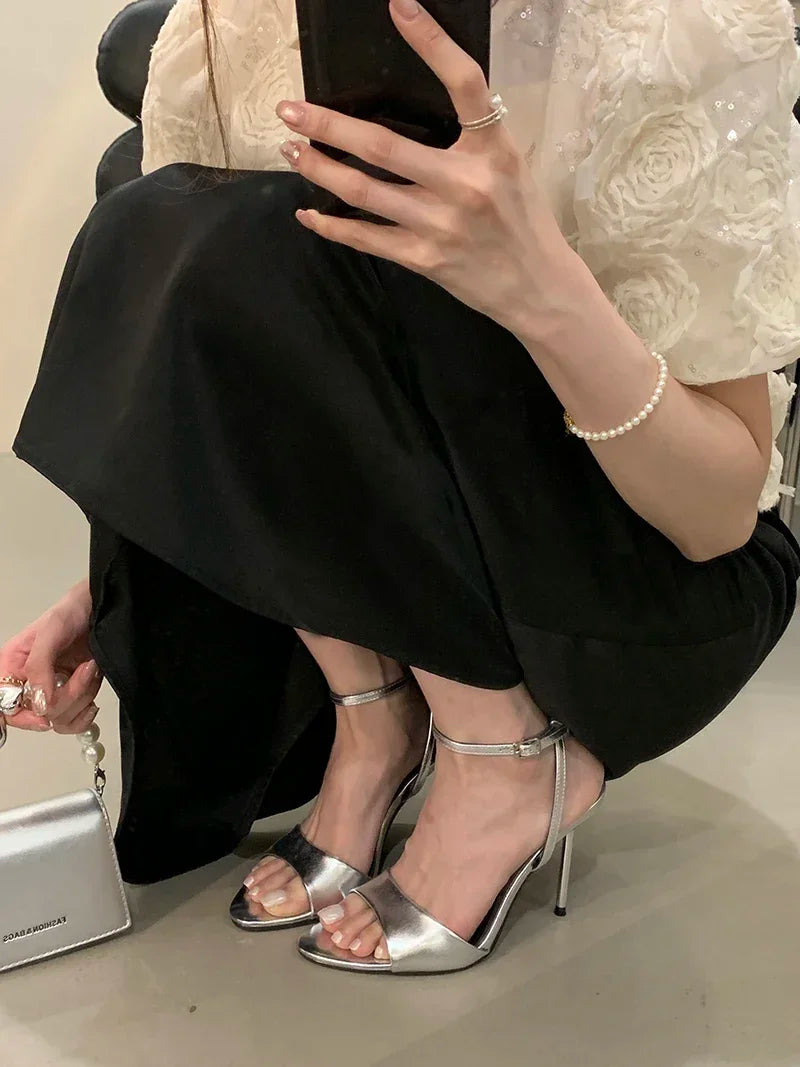 Elegant Open Toe Buckle Peep Stiletto Strap High Heels Sandal