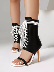 Elegant Open Toe Lace Up Daily Casual High Heel Booties