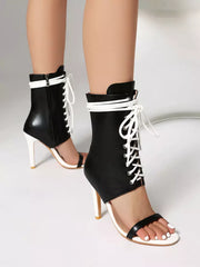 Elegant Open Toe Lace Up Daily Casual High Heel Booties