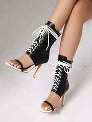 Elegant Open Toe Lace Up Daily Casual High Heel Booties