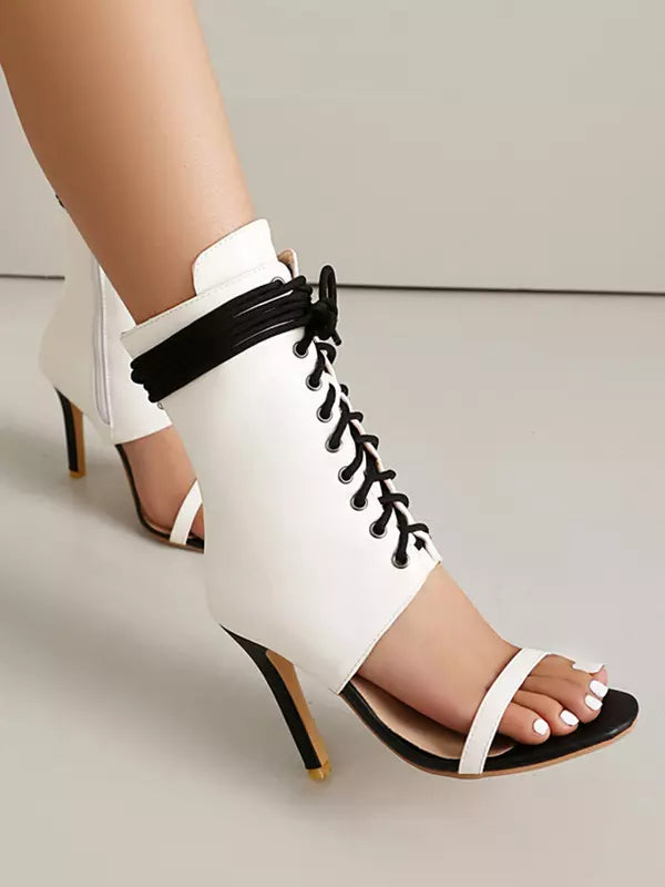 Elegant Open Toe Lace Up Daily Casual High Heel Booties