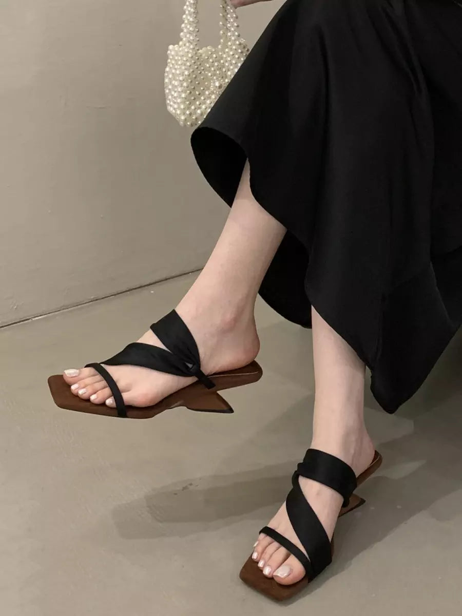 Elegant Open Toe Strappy Desinged Mules Heel Sandal