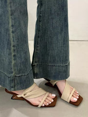 Elegant Open Toe Strappy Desinged Mules Heel Sandal