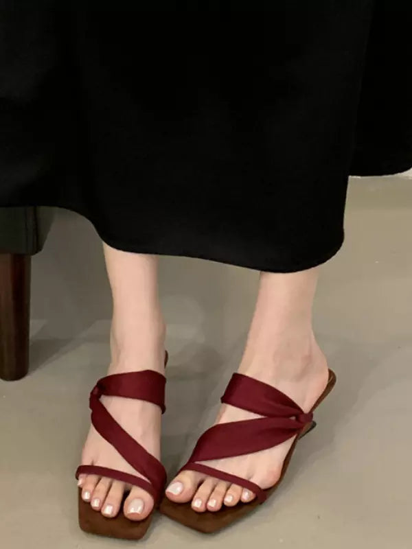 Elegant Open Toe Strappy Desinged Mules Heel Sandal