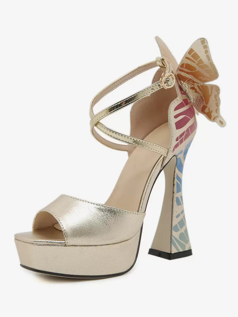 Elegant PU Leather Open Toe Prism Heels