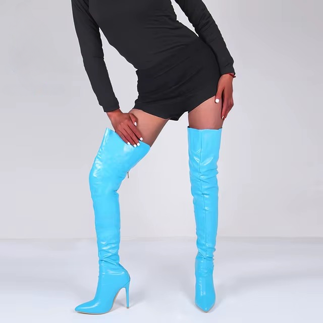 Elegant PU Zipper Thigh Super High Heeled Long Boots