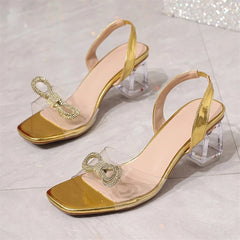 Elegant PVC Transparent Crystal Prom Open Toed High Heeled Sandals