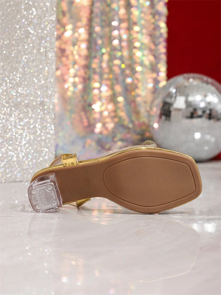 Elegant PVC Transparent Crystal Prom Open Toed High Heeled Sandals