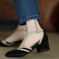Elegant Office Style Patchwork Chunky Slides Pumps Sling-back Sandals