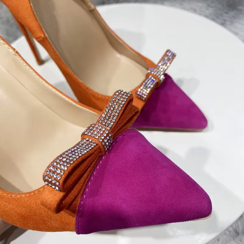 Elegant Patchwork Flock Pointy Toe Stiletto Pumps High Heel Shoes
