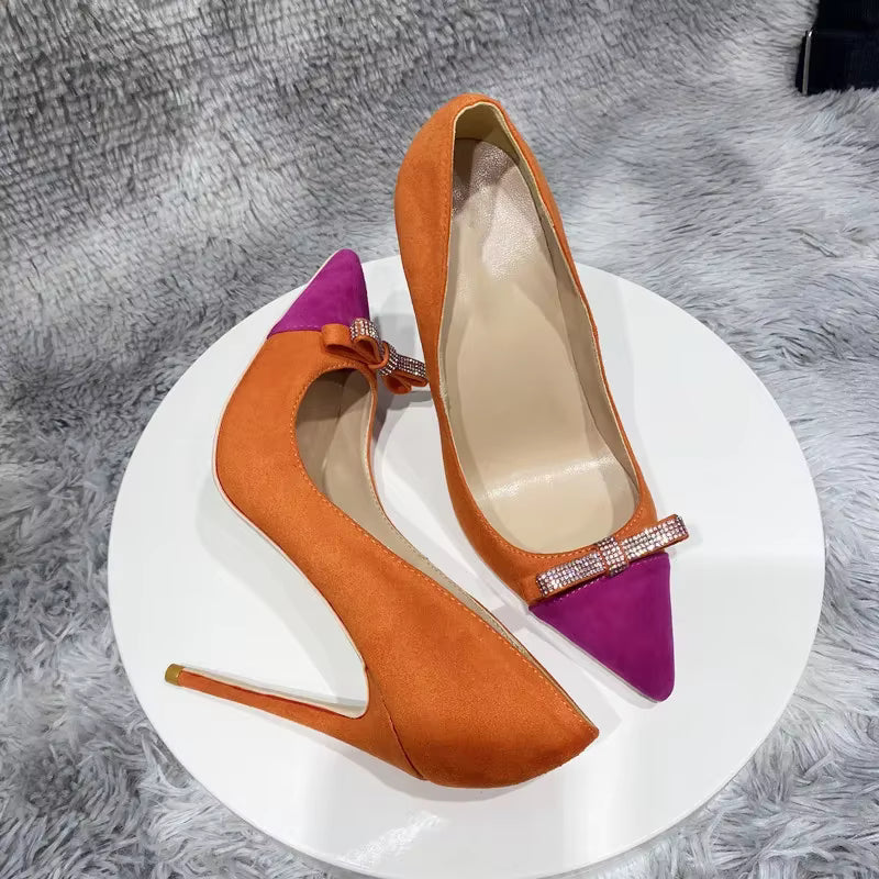 Elegant Patchwork Flock Pointy Toe Stiletto Pumps High Heel Shoes