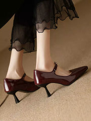 Elegant Patent Leather Pointed Toe Polyurethane Vintage Shoes
