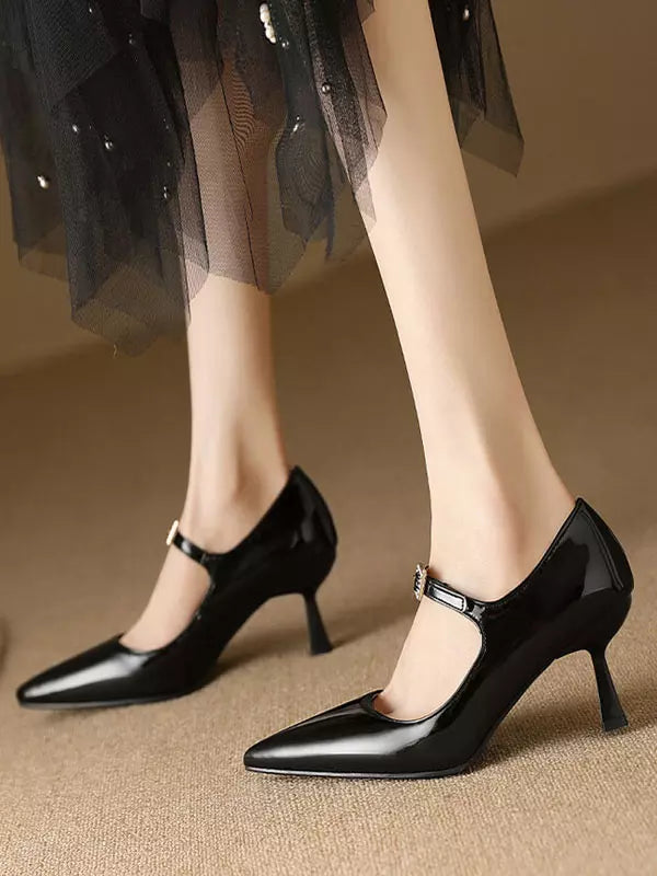 Elegant Patent Leather Pointed Toe Polyurethane Vintage Shoes