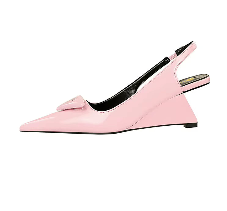 Elegant Patent Leather Pumps Hollow Back Strap High Heels Wedges Sandals