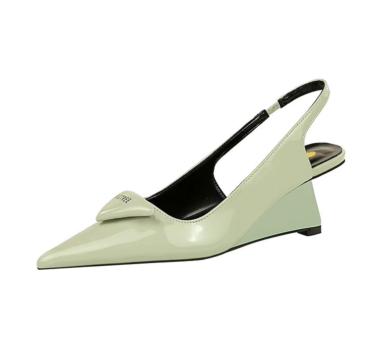 Elegant Patent Leather Pumps Hollow Back Strap High Heels Wedges Sandals
