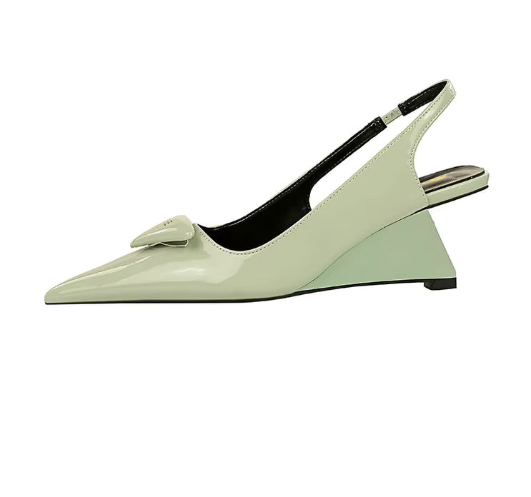 Elegant Patent Leather Pumps Hollow Back Strap High Heels Wedges Sandals