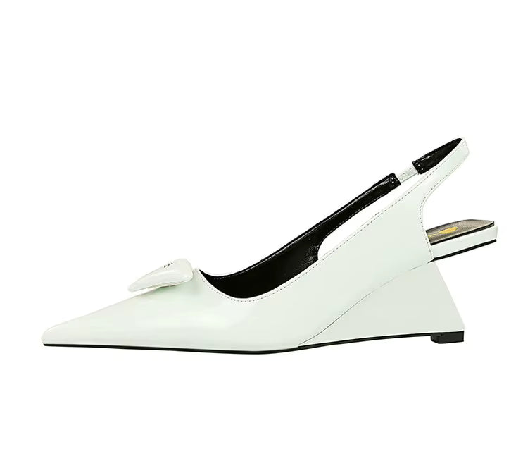 Elegant Patent Leather Pumps Hollow Back Strap High Heels Wedges Sandals