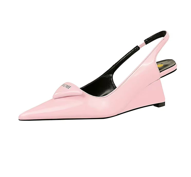 Elegant Patent Leather Pumps Hollow Back Strap High Heels Wedges Sandals