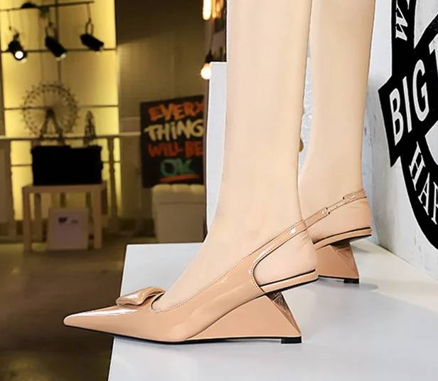 Elegant Patent Leather Shallow Cut Pointed Hollow Back Strap High Heeled Sandal