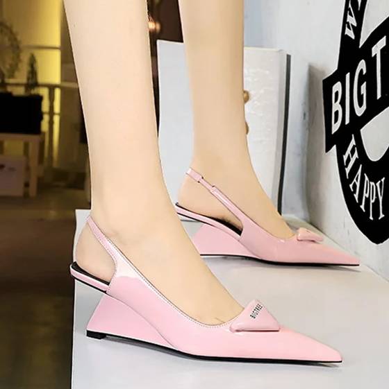 Elegant Patent Leather Shallow Cut Pointed Hollow Back Strap High Heeled Sandal