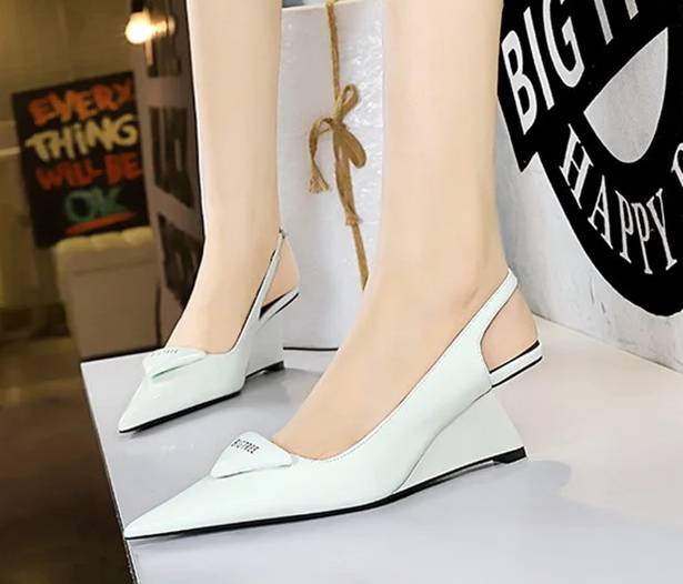 Elegant Patent Leather Shallow Cut Pointed Hollow Back Strap High Heeled Sandal